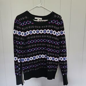 LOFT Women's Black Sweater with Colorful Geometric Pattern Size S
